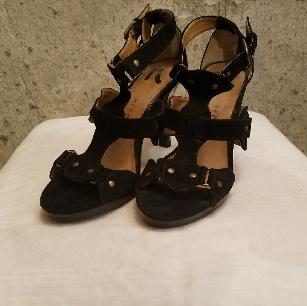 Report black suede strappy shoes